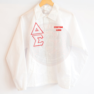 custom delta Sorority DST Women's Waterproof <b>Coaches</b> Jacket Snap Button Varsity Coat Embroidered Greek Letter Outerwear - Product Image 4