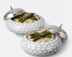 Most Selling White Mother of Pearl Insulated Metal Casserole Food Warmer for Arab Wedding Party <b>Table</b> <b>Top</b> Serving Food Hot Pot - Product Image 1