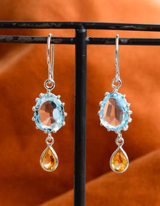 Radiance del Horizonte Celestial – Pendientes Colgantes Elegantes Hechos a Mano en Plata de Ley 925 con Topacio Azul Natural y Citrino - Product Image 3