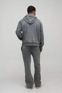 Sudadera con Capucha Personalizada de Invierno, Color Gris Sólido, Manga Raglán, 100% Algodón, Ecológica, Resistente al Viento, Lavado Ácido, con Pedrería, Precio al por Mayor - Product Image 3