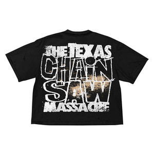 The Massacre Printed Oversized T-Shirt Men <b>Black</b> Short Sleeve <b>Turtleneck</b> Formal Front 100% Cotton Knitted - Product Image 1