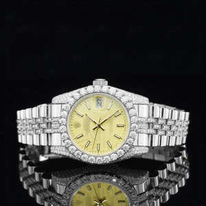 Montre en moissanite bicolore avec cadran jaune, index en moissanite et boîtier en acier inoxydable - Product Image 1
