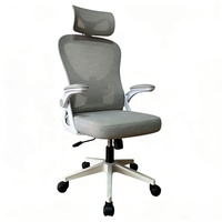 Chaise de bureau réglable avec cadre blanc et dossier en maille grise, avec mécanisme de bascule, dossier haut, chaise pivotante pour jeux sur ordinateur
