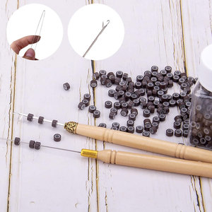 Kit d'outils pour extensions de cheveux, 500 perles brunes pour extensions de cheveux avec outil, micro-perles doublées de silicone, pince pour extensions de cheveux, aiguille à crochet - Product Image 4