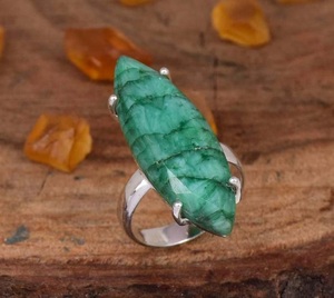 925 Sterling <b>Silver</b> <b>Emerald</b> Prong Setting <b>Ring</b> Handmade Bohemian May Birthstone Gift for Her - Product Image 5
