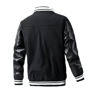 <b>Men's</b> Navy <b>White</b> Varsity <b>Jacket</b> Preppy Style Turn-down Collar Regular Fit Single Breasted Polyester Material Autumn Wear - Product Image 6