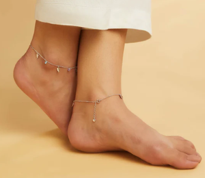 Cheville réglable en argent sterling 925 plaqué rhodium avec breloque feuille et perles de cristal pastel pour femme, bijou de pied tendance - Product Image 3
