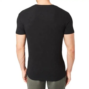 Camiseta de Manga Corta para Hombre, Corte Ajustado, Color Negro, Tejido de Punto, Cuello Redondo, Estilo Casual, Color Sólido - Product Image 1