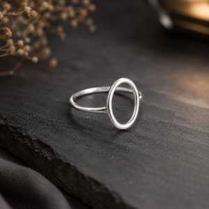 925 Sterling Silver Oval <b>Ring</b> Setting, <b>Open</b> Bezel <b>Ring</b> Blank, DIY Jewelry Making <b>Ring</b> Base, Adjustable Silver <b>Ring</b> - Product Image 3