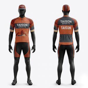 ชุดปั่นจักรยานผู้ชาย ผ้าโพลีเอสเตอร์ผสมอีลาสเทน ระบายอากาศได้ดี สีเบจ กรมท่า ส้ม ดีไซน์แผงสีตัดกัน พิมพ์ลายแบบซับลิเมชั่น โลโก้สั่งทำได้ ทรงพอดีตัว - Product Image 5