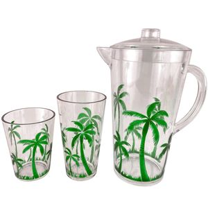 Juego de Jarra de Plástico Acrílico con Diseño de Palmera Retro, con Tapa y Vasos Transparentes para Bebidas Tropicales - Product Image 2