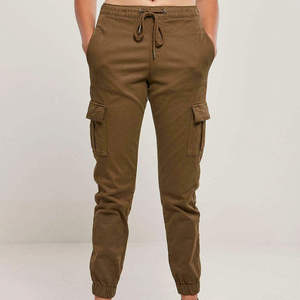 Pantalon cargo femme taille mi-haute avec cordon de serrage, cheville élastiquée, couleur unie, poches, style printemps, 100% toile de coton - Product Image 4