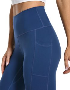 <b>High</b> <b>Waist</b> Full Length Yoga <b>Leggings</b> With Pockets Solid Blue Seamless Stretch Custom Yoga Pants For Women - Product Image 5