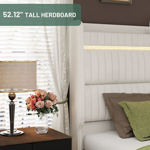 Letto Matrimoniale con Luci LED, Testiera Imbottita in Velluto con Ricarica USB e 4 Cassetti, Letto Imbottito con Piattaforma e Illuminazione LED - Product Image 6