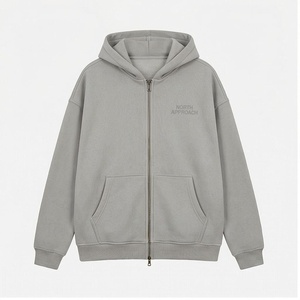 เสื้อฮู้ดดี้โอเวอร์ไซส์แบบซิป มีกระเป๋าหน้า สีเทาล้วน ยูนิเซ็กส์ สวมใส่สบาย ผ้าฝ้าย 100% เฟรนช์เทอร์รี่ ระบายอากาศได้ดี เหมาะสำหรับใส่ในฤดูใบไม้ร่วง - Product Image 1