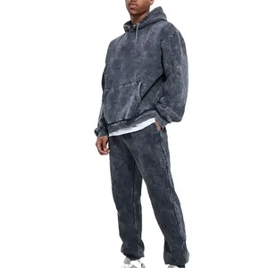 Custom Men Tracksuit Sweatpants Hoodies Embroidery Applique <b>Distressed</b> Streetwear Sun Faded Acid Wash Sweat Suit Flyer Tracksuit - Product Image 2