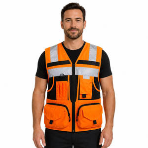 Gilet de sécurité réfléchissant haute visibilité en maille bleue respirante avec plusieurs poches pour homme – Veste de travail décontractée d'été - Product Image 6