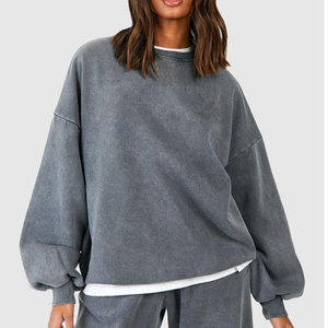 Sweat-shirts à capuche tendance vintage pour femmes, coupe oversize, effet délavé, tissu extensible 100% coton respirant, service OEM - Product Image 4