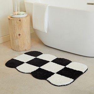 Plaid Chenille Bath Mat Rectangle Anti Slip Purple Blue Checkerboard Pattern For Bathroom <b>Floor</b> - Product Image 3