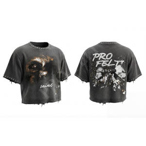 Camiseta de algodón de talla grande para hombre, manga corta, cuello redondo, holgada, estilo hip hop, transpirable, de forro polar, venta al por mayor - Product Image 2