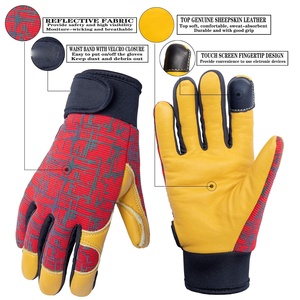 ถุงมือหนังแท้สำหรับเด็ก,ถุงมือทำงานเพื่อความปลอดภัยหน้าจอสัมผัสสะท้อนแสงระบายอากาศได้ดีดีไซน์สำหรับเด็ก S M L สีแดงและสีดำ - Product Image 4