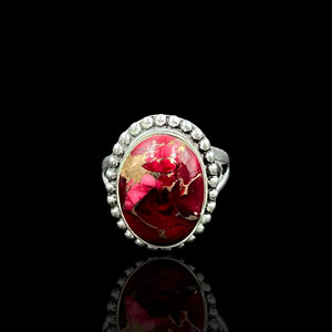 Rose Dahlia Turquoise 925 Sterling <b>Silver</b> Statement Ring Wholesale <b>Handmade</b> Oval Pink Red Gemstone Cabochon Ring for Women - Product Image 1