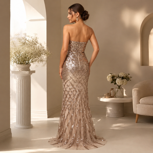 Luxury Strapless Mermaid Evening Gown Women | Embroidery Beading Formal Party Dress | Elegant Wedding Reception Prom Maxi Dress - Product Image 2