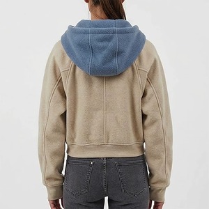 Sudadera con Capucha Personalizada para Mujer, de Forro Polar, Color Sólido, Manga Larga, Cierre Frontal con Cremallera, Logotipo, Estilo Casual, para Otoño, Corte Corto - Product Image 6