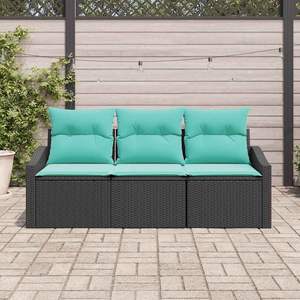 Ensemble de canapés de jardin en polyrotin noir et turquoise, 3 pièces - Product Image 3