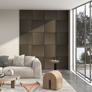 Set di 4 Pannelli Acustici in Legno Marrone 60x120cm, Tipo Diffusore Fonoassorbente per Decorazione Murale - Product Image 2