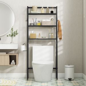 Scaffale portaoggetti a 3 livelli da posizionare sopra il WC, con barra inferiore regolabile, in acciaio inossidabile, per bagno, cucina, hotel - Product Image 3
