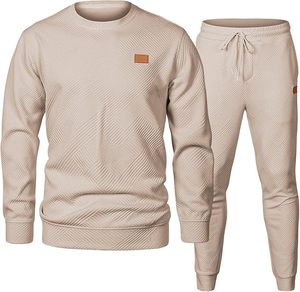 Ensemble sweat-shirt à capuche et pantalon à cordon de serrage pour homme, couleur beige unie, coupe classique, vêtements d'hiver - Product Image 1