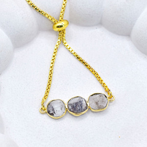 Pulsera de Diamante Herkimer en Bruto, Chapada en Oro, Ajustable, Joyería Minimalista, Regalo para Ella - Product Image 2