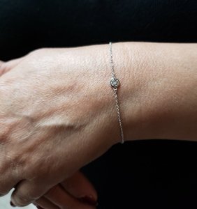 0.20 CT Lab Grown Diamond Freshwater Pearl Bezel Set 10K Gold Plated Chain Link <b>Bracelet</b> for Women Trendy Face Design IGI - Product Image 3