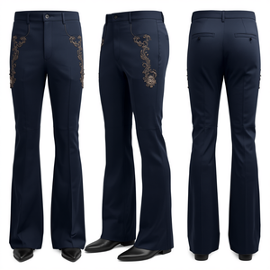 Pantalon évasé raffiné pour homme avec broderie du blason royal et un style premium - Product Image 2