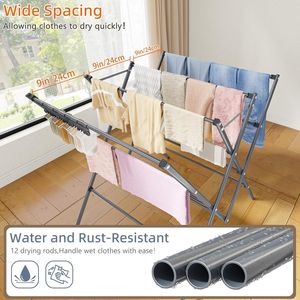 Grande Stendibiancheria Pieghevole Portatile a 12 Pali con Clip per Calzini per Asciugare Vestiti - Product Image 4
