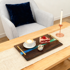 Natural House Handmade Colorful <b>Epoxy</b> Resin and Black Walnut Wood Serving Tray with Metal Handles for Snack Tea <b>Coffee</b> - Product Image 6