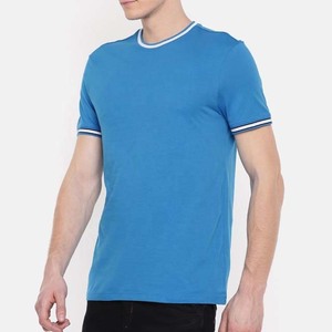 Camiseta de Algodón de Manga Corta para Hombre, Corte Regular, Color Azul, con Ribete en Contraste, Cuello Redondo, Estilo Casual, Precio Económico - Product Image 6