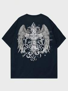 เสื้อยืดคอตตอนพิมพ์ลายตามสั่งสำหรับผู้ชาย ลายกราฟิก Angel Cross เสื้อยืดโอเวอร์ไซส์สำหรับผู้ชาย สไตล์สตรีทแวร์สีเข้ม เนื้อผ้านุ่ม ผลิตเสื้อผ้าคุณภาพ - Product Image 2