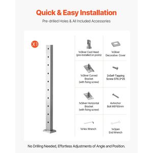 Argentato montante di ringhiera per cavi 36X0.98X1.97 "in acciaio inossidabile filo pedana corrimano preforato picchetti di montaggio scale - Product Image 6
