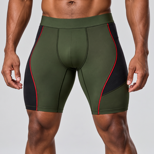 Pantalones Cortos de Compresión para Hombre, Color Verde Oliva y Negro, de Secado Rápido, Transpirables, Deportivos, de Cintura Media, Elásticos y Ajustados - Product Image 4