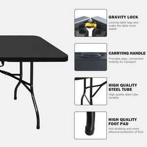 8ft Portable Black Folding <b>Table</b> High Load Bearing Plastic Outdoor <b>Table</b> for Camping Picnics <b>Parties</b> - Product Image 3