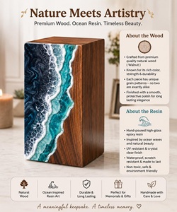 Handmade American Style Walnut Wood Ocean Resin Urn <b>Box</b> <b>Memorial</b> Keepsake Cremation Art Eco-Friendly Durable 200-220 Cubic Inch - Product Image 5