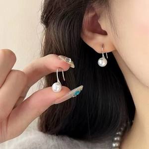 Boucles d'oreilles en argent pur à talon haut, polyvalentes, avec perles d'eau douce de 8 à 9 mm, lumière intense, pour le quotidien, bijoux haut de gamme - Product Image 2