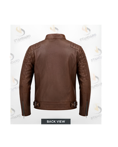 Chaqueta de Motociclista de Cuero Marrón para Hombre, Cuello Alto, Cierre de Cremallera, Corte Ajustado, Moda de Lujo, Ropa de Otoño - Product Image 5