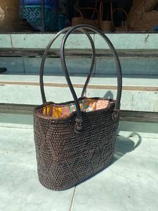 Sac fourre-tout bohème en paille tressée, best-seller indonésien, avec doublure en polyester colorée, décoration lettres, design ouvert pour usage quotidien - Product Image 3