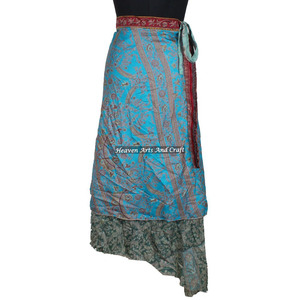 <b>Summer</b> Vintage <b>Long</b> Silk Wraparound <b>Skirt</b> Newest Design Recycled Reversible Silk Sari Indian Printed <b>Long</b> Length Wrap Women's - Product Image 1