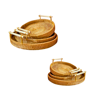 Plateau en rotin tissé à la main, panier de rangement pour fruits, plateau décoratif fait main, solution de service écologique et naturelle - Product Image 1