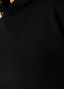 Sudadera con Capucha Negra Corta, Oversize, de Manga Regular, Tejida, de Color Sólido, Informal, para Otoño, Unisex - Product Image 4
