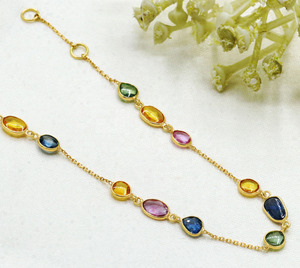 Pulsera de Oro Amarillo Sólido de 18K con Zafiros Naturales Multicolor en Engaste Ovalado, Joyería Fina, Memoria Jewels - Product Image 5